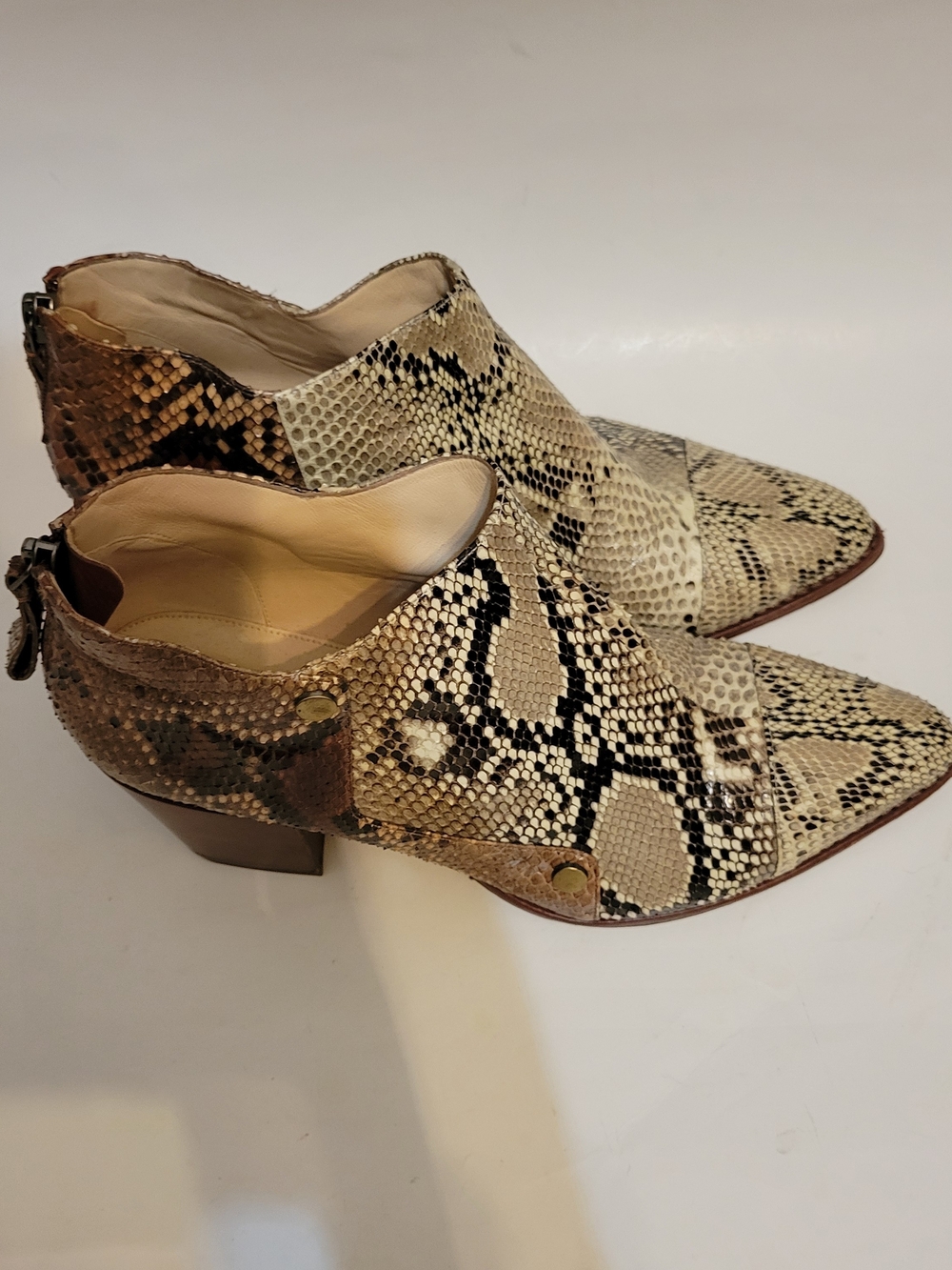 Alexandre Birman Beige and Black Snake-Print Pointed Ankle Boots